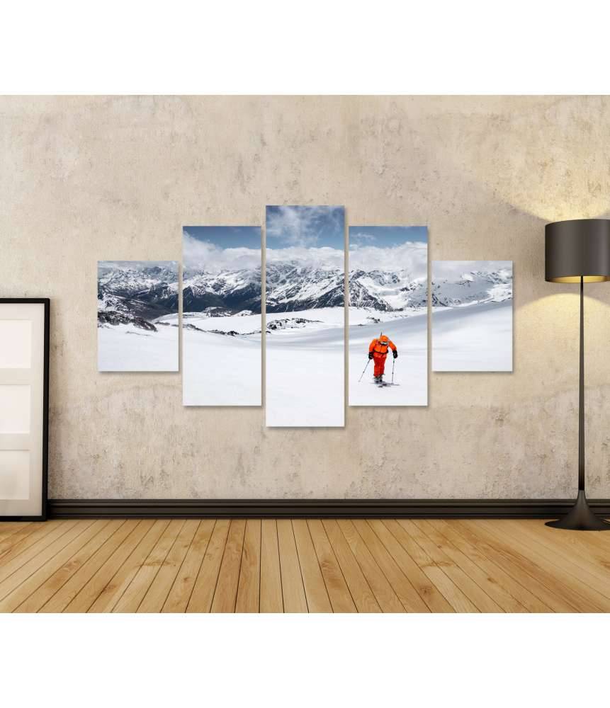Islandburner Bild auf Leinwand Freerider in gelbem Skianzug und Rucksack in dynamischer Aktion Großer Ausverkauf