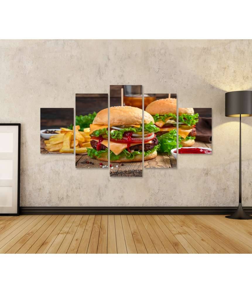 Islandburner Bild auf Leinwand Wandbild von zwei saftigen Burgern mit Pommes und Cola in einem Döner-Laden Flash Sale