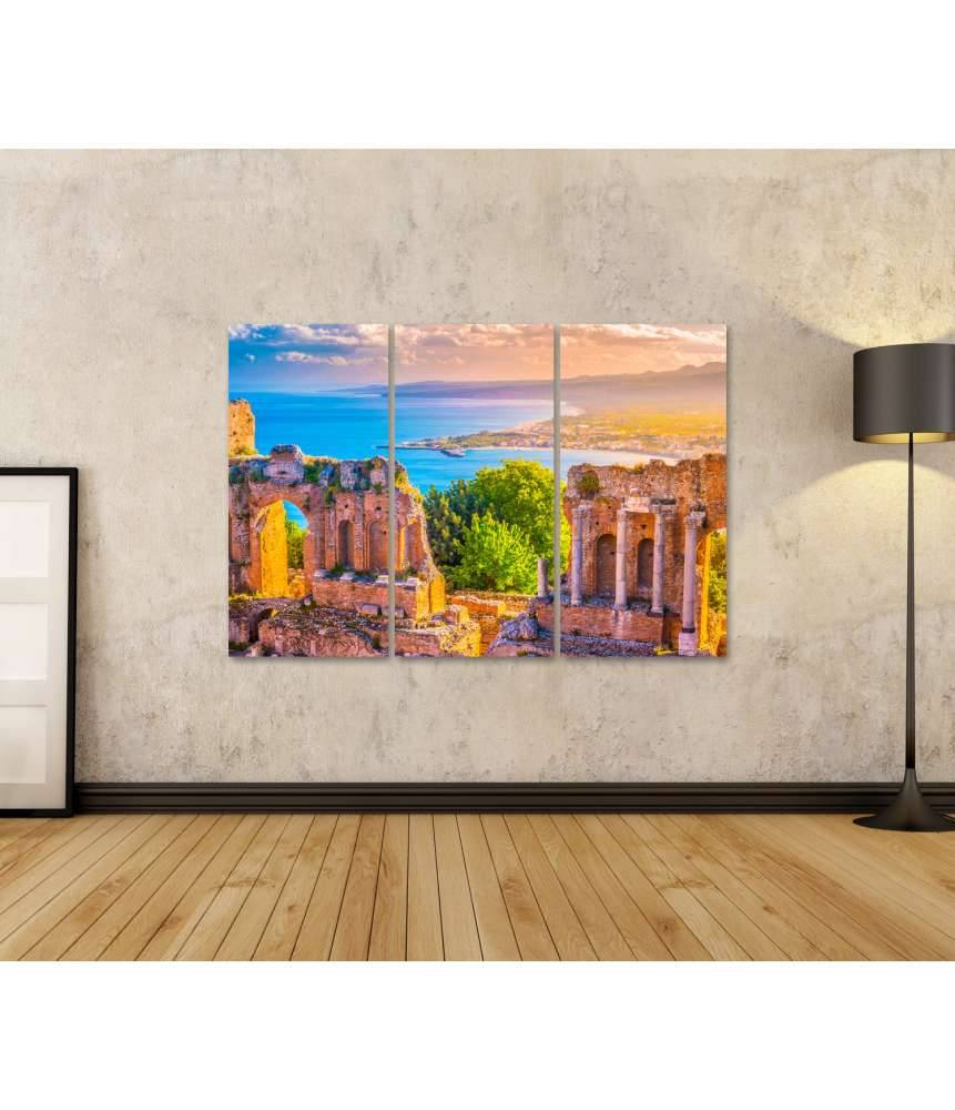 Islandburner Bild auf Leinwand Schönes Reisefoto von Taormina-Theaterruinen bei Sonnenuntergang Weihnachtsangebot