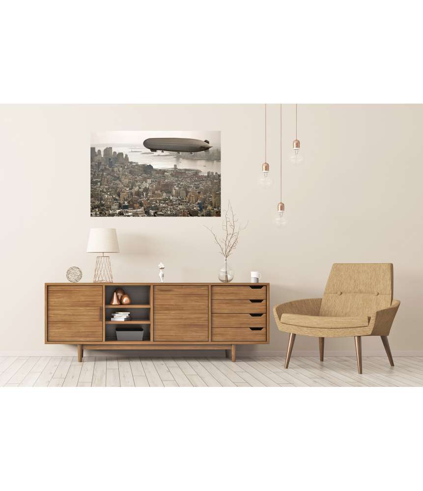 Islandburner XXL Premium Poster Vintage-Stil Wandbild: Zeppelin schwebt über Manhattan Heißer Verkauf