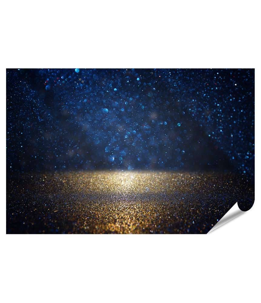 Islandburner XXL Premium Poster Vintage Wandbild mit funkelnden Lichtern in Schwarz, Blau und Gold Zeitlich begrenztes Angebot
