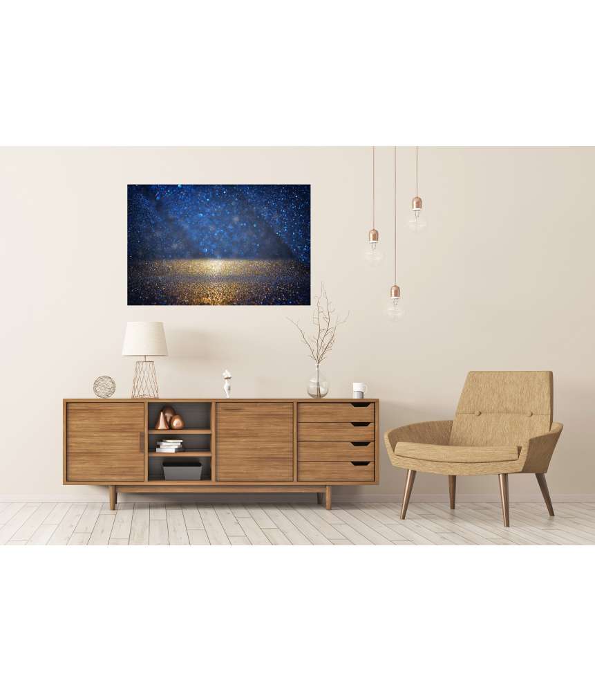 Islandburner XXL Premium Poster Vintage Wandbild mit funkelnden Lichtern in Schwarz, Blau und Gold Zeitlich begrenztes Angebot