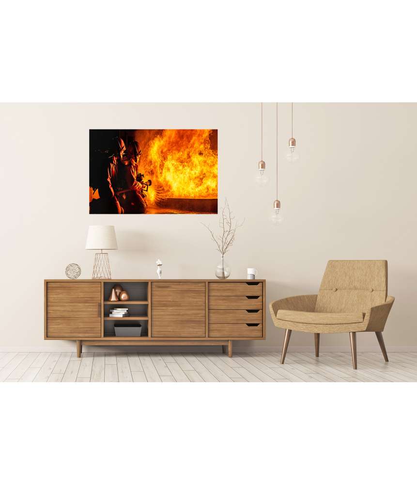 Islandburner XXL Premium Poster Feuerwehrleute im Einsatz, mutig Flammen löschend - Wandbild Blitzangebot