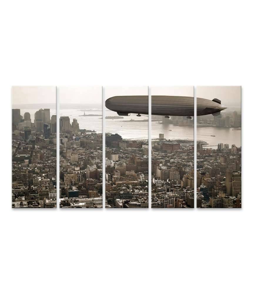 Islandburner Bild auf Leinwand Vintage-Stil Wandbild: Zeppelin schwebt über Manhattan Neueste Stile