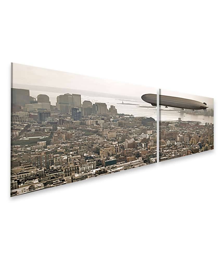 Islandburner Bild auf Leinwand Vintage-Stil Wandbild: Zeppelin schwebt über Manhattan Nur noch ein Tag übrig