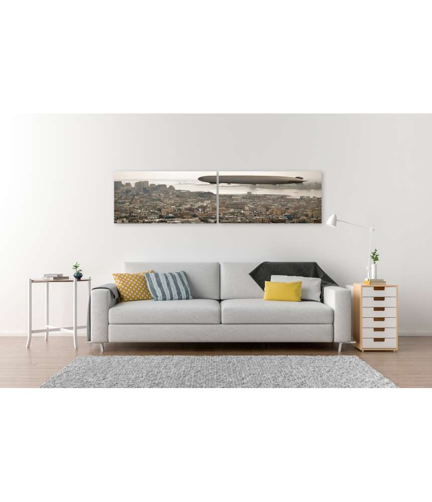 Islandburner Bild auf Leinwand Vintage-Stil Wandbild: Zeppelin schwebt über Manhattan Nur noch ein Tag übrig