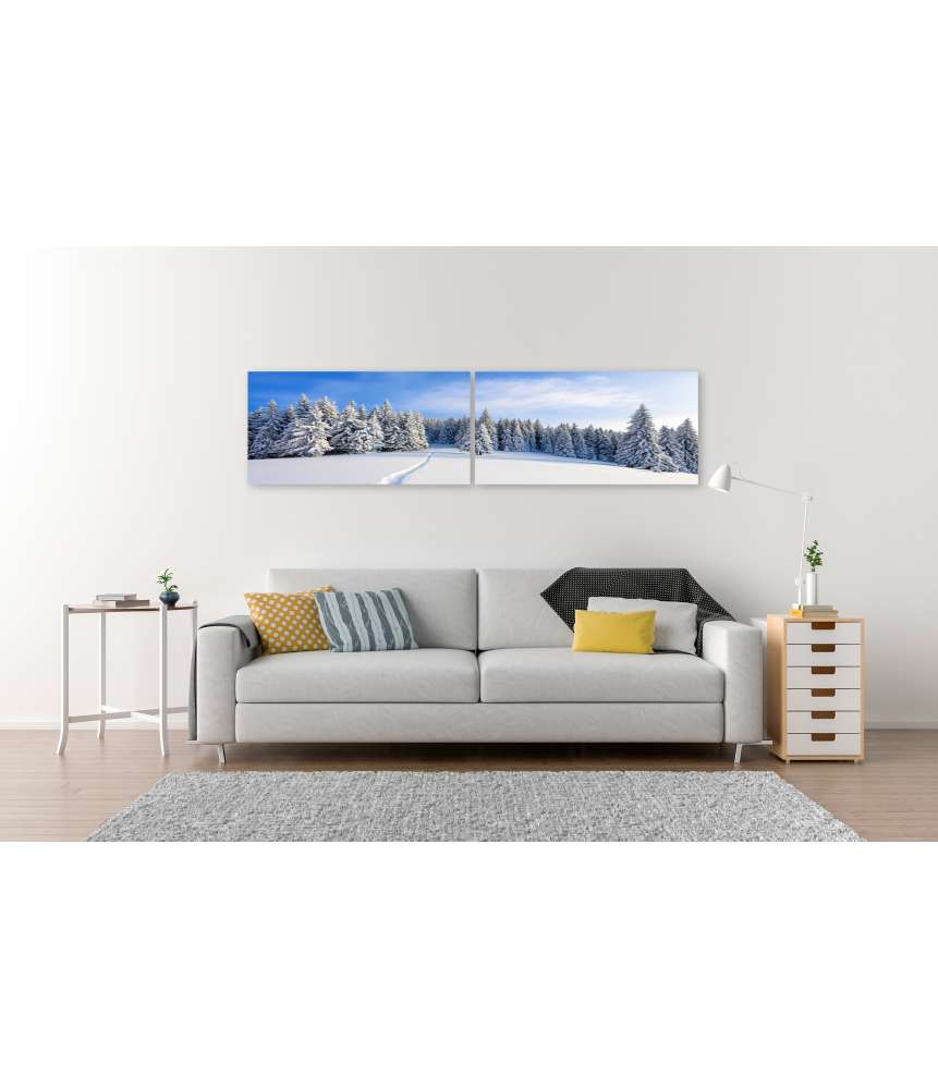 Islandburner Bild auf Leinwand Malerische Winterlandschaft mit prächtigen, schneebedeckten Bäumen 50% Rabatt mit kostenlosem Versand