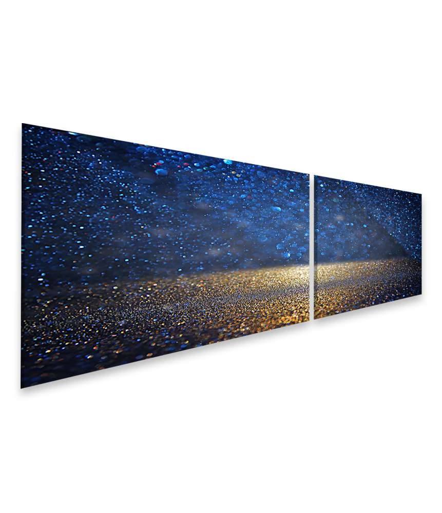 Islandburner Bild auf Leinwand Vintage Wandbild mit funkelnden Lichtern in Schwarz, Blau und Gold