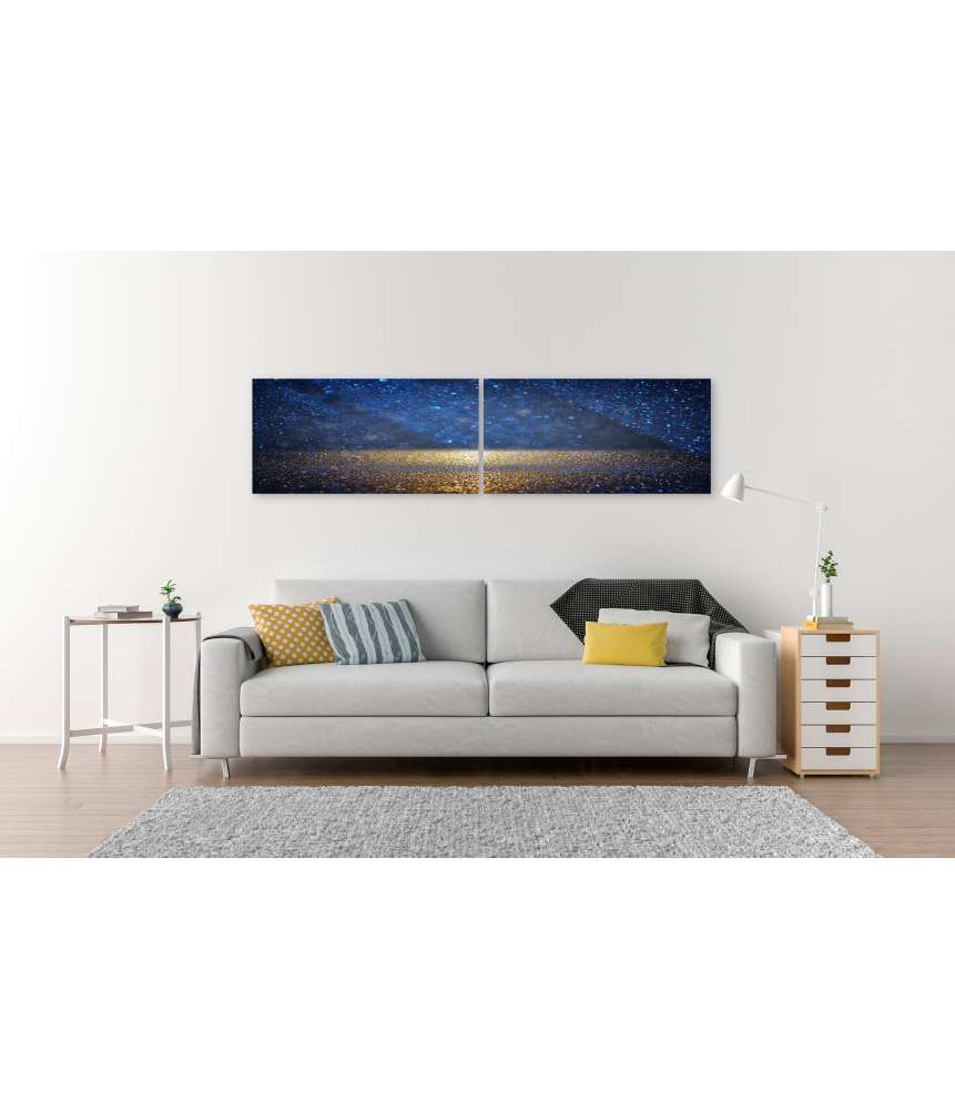 Islandburner Bild auf Leinwand Vintage Wandbild mit funkelnden Lichtern in Schwarz, Blau und Gold Clearance-Verkauf