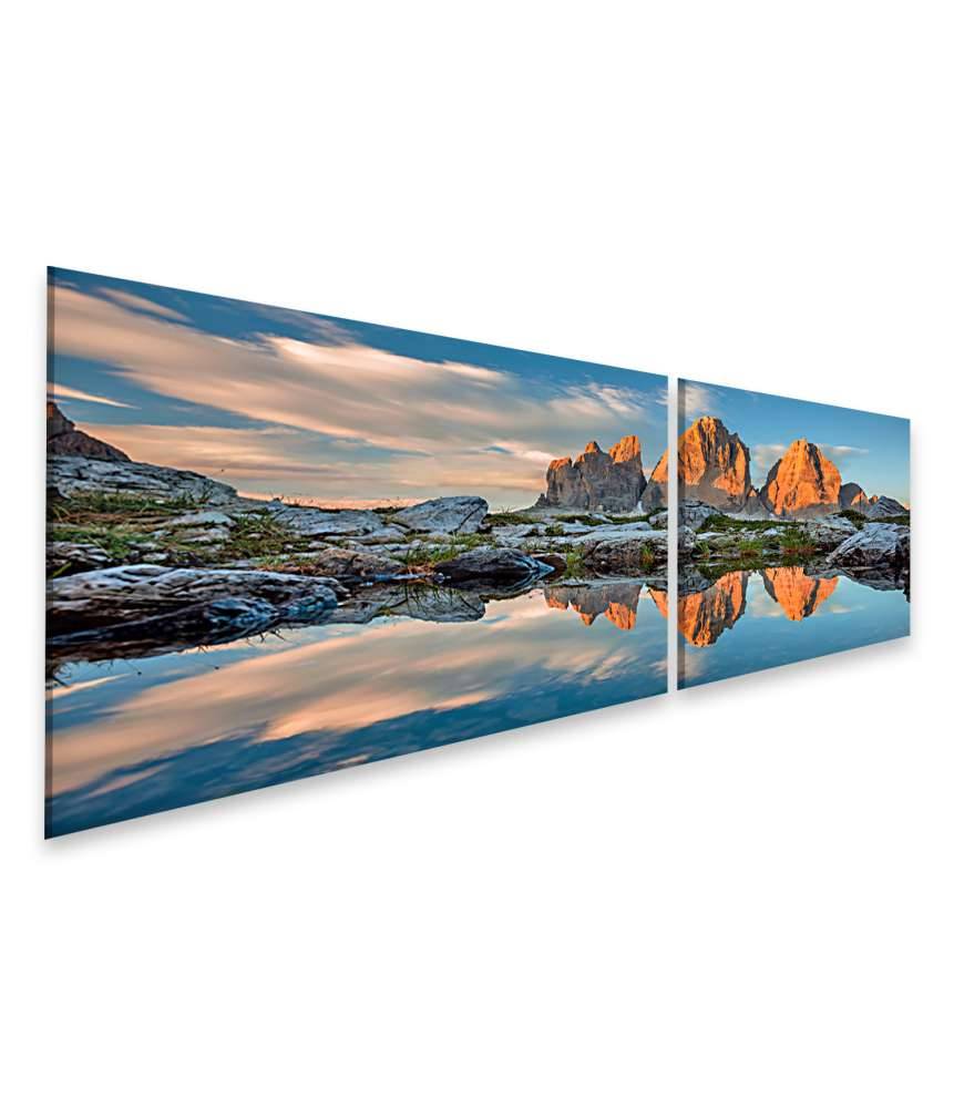 Islandburner Bild auf Leinwand Sonnenuntergang über dem Tre Cime Di Lavaredo See in den Dolomiten Outlet