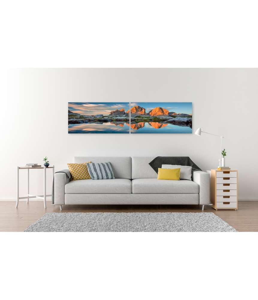 Islandburner Bild auf Leinwand Sonnenuntergang über dem Tre Cime Di Lavaredo See in den Dolomiten Outlet