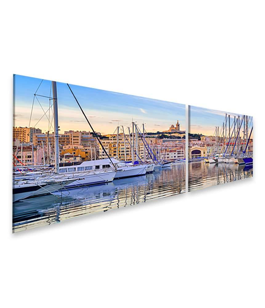Islandburner Bild auf Leinwand Yachten im Alten Vieux Port von Marseille unter der Kathedrale Notre-Dame Auslauf