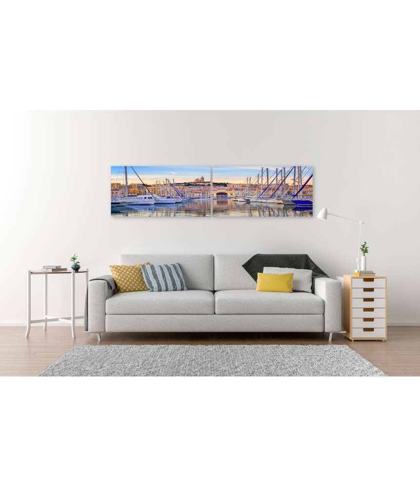 Islandburner Bild auf Leinwand Yachten im Alten Vieux Port von Marseille unter der Kathedrale Notre-Dame Auslauf