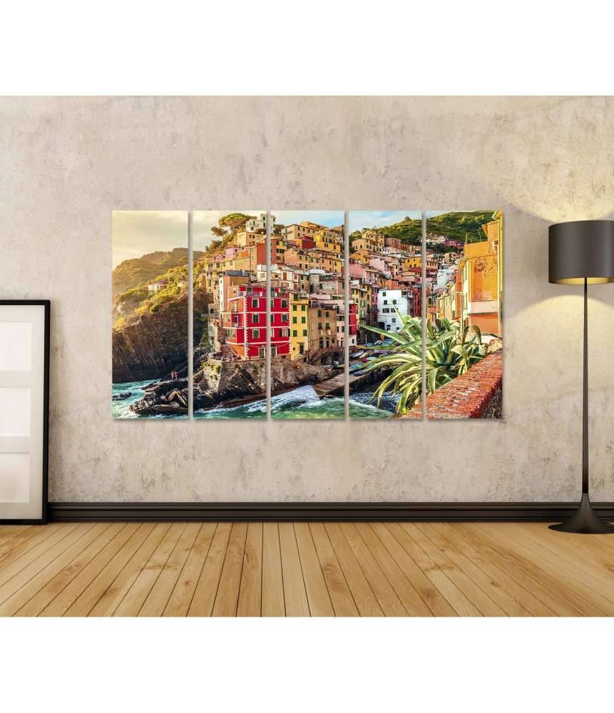 Islandburner Bild auf Leinwand Sonnenuntergang in Riomaggiore, Cinque Terre Nationalpark, Ligurien, Italien Günstiger Verkauf