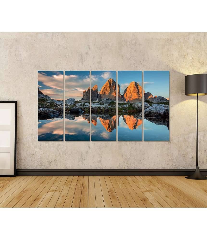 Islandburner Bild auf Leinwand Sonnenuntergang über dem Tre Cime Di Lavaredo See in den Dolomiten Limitierter Zeitrabatt