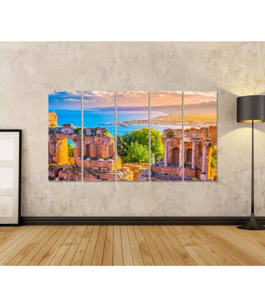 Islandburner Bild auf Leinwand Schönes Reisefoto von Taormina-Theaterruinen bei Sonnenuntergang Fabrikpreis