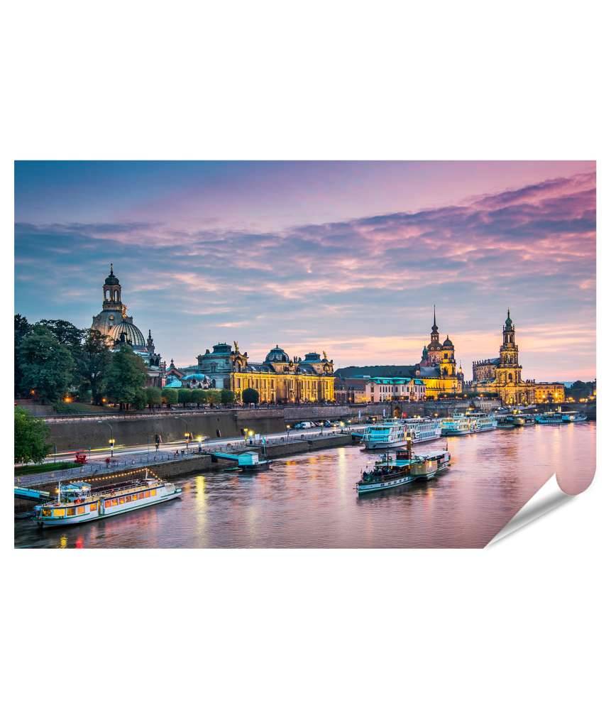 Islandburner Premium Poster Panoramisches Wandbild von Dresden, Deutschland, überblickend die Elbe