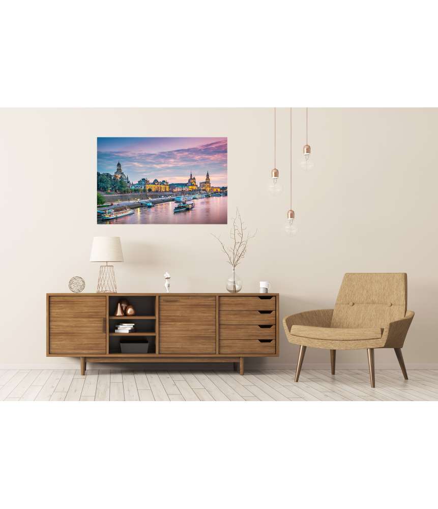 Islandburner Premium Poster Panoramisches Wandbild von Dresden, Deutschland, überblickend die Elbe Großer Ausverkauf