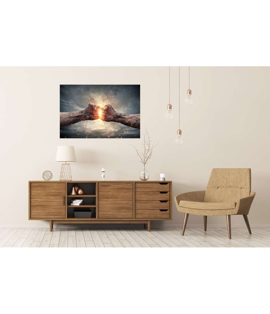 Islandburner Premium Poster Zwei kollidierende Fäuste vor einem stürmischen Himmel Flash Sale