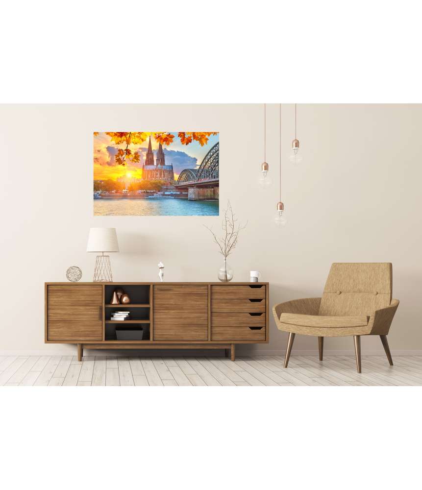 Islandburner Premium Poster Kölner Skyline bei malerischem Sonnenuntergang als Wandbild Exklusivangebot
