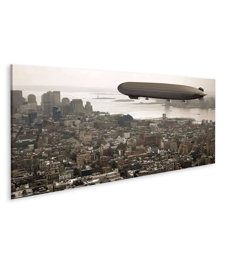 Islandburner Bild auf Leinwand Vintage-Stil Wandbild: Zeppelin schwebt über Manhattan Valentinstagsangebot