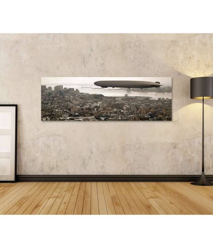Islandburner Bild auf Leinwand Vintage-Stil Wandbild: Zeppelin schwebt über Manhattan Valentinstagsangebot