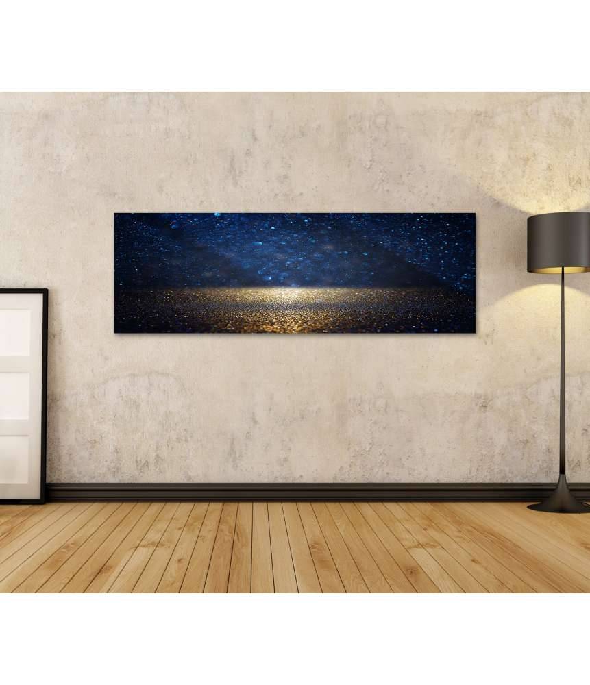 Islandburner Bild auf Leinwand Vintage Wandbild mit funkelnden Lichtern in Schwarz, Blau und Gold Top Angebot
