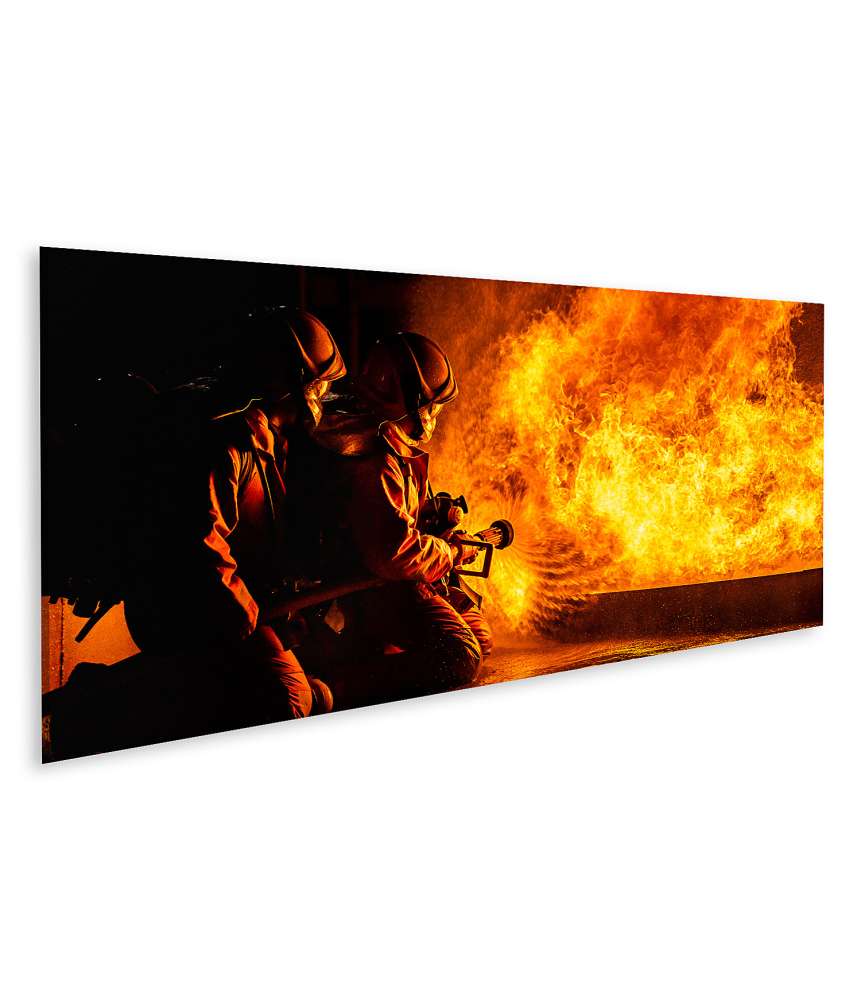 Islandburner Bild auf Leinwand Feuerwehrleute im Einsatz, mutig Flammen löschend - Wandbild Online Outlet