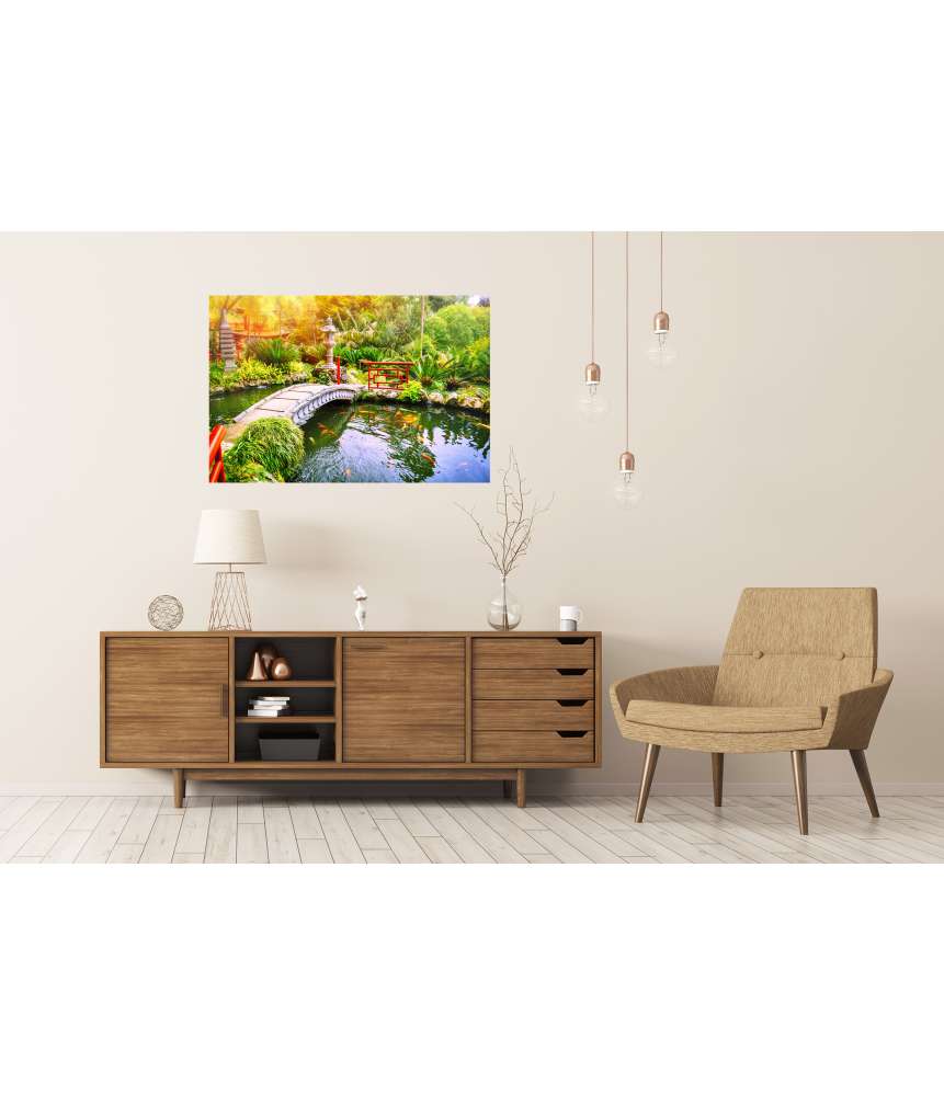 Islandburner Premium Poster Koi-Fische im Teich eines japanischen Gartens mit natürlicher Umgebung Große Rabatte