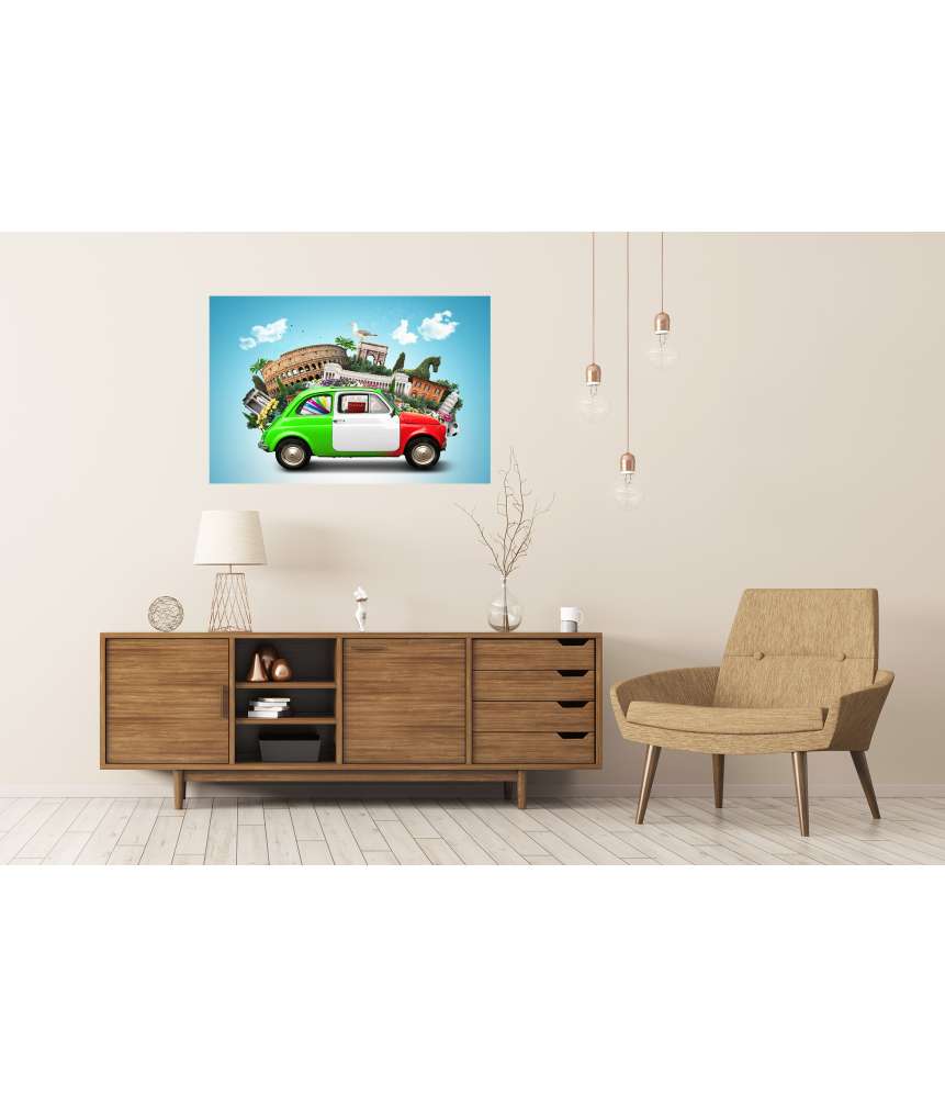 Islandburner Premium Poster Italienische Sehenswürdigkeiten und Retro-Auto: Ein bezauberndes Wandbild Räumungsverkauf