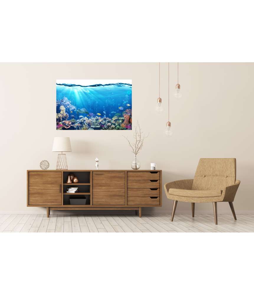 Islandburner Premium Poster Unterwasser-Szene mit tropischen Fischen am farbenfrohen Korallenriff Tiefpreis