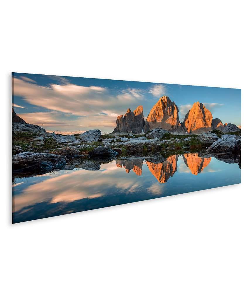 Islandburner Bild auf Leinwand Sonnenuntergang über dem Tre Cime Di Lavaredo See in den Dolomiten Bis zu 50% Rabatt
