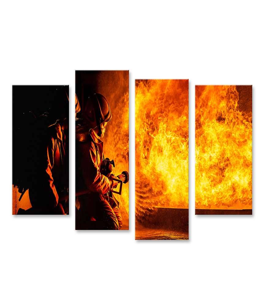 Islandburner Bild auf Leinwand Feuerwehrleute im Einsatz, mutig Flammen löschend - Wandbild 50% Rabatt mit kostenlosem Versand