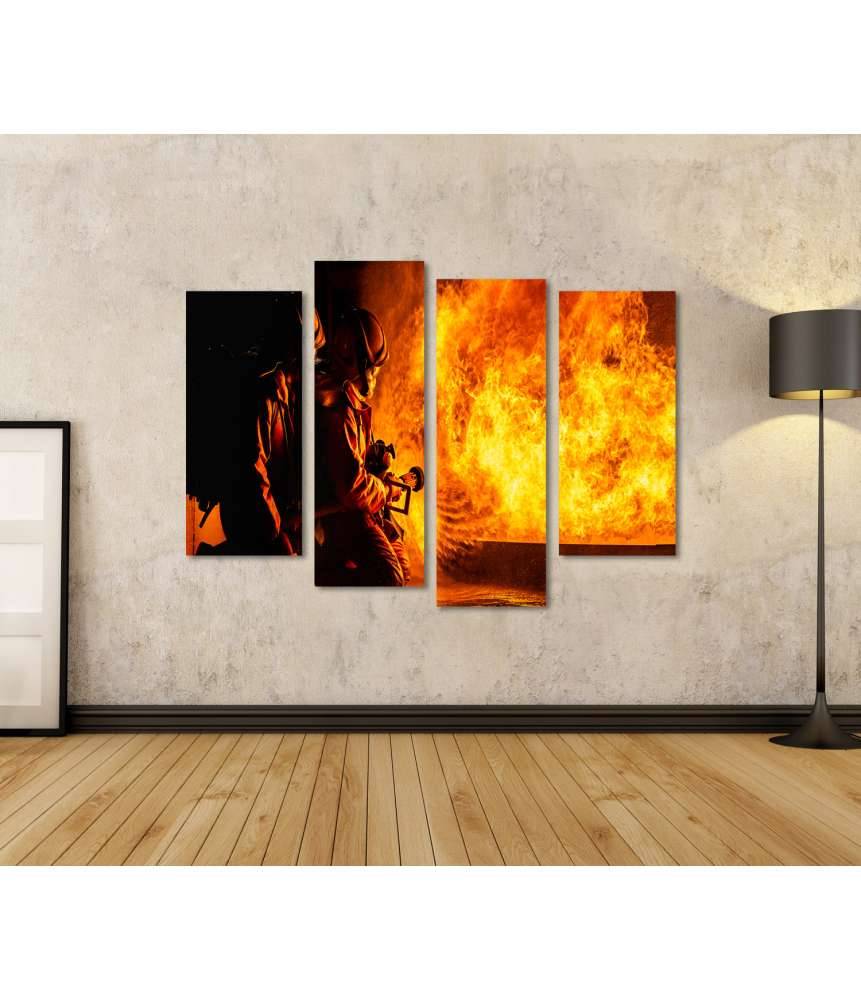 Islandburner Bild auf Leinwand Feuerwehrleute im Einsatz, mutig Flammen löschend - Wandbild 50% Rabatt mit kostenlosem Versand