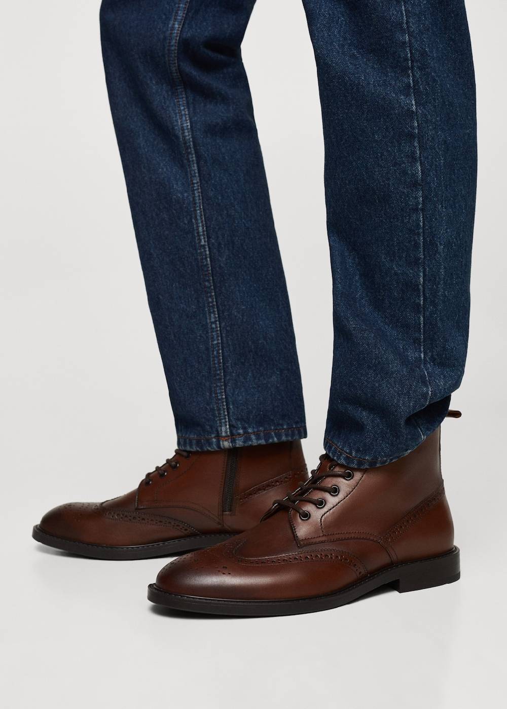 Mango Lederstiefelette mit Stanzdetails Günstig kaufen