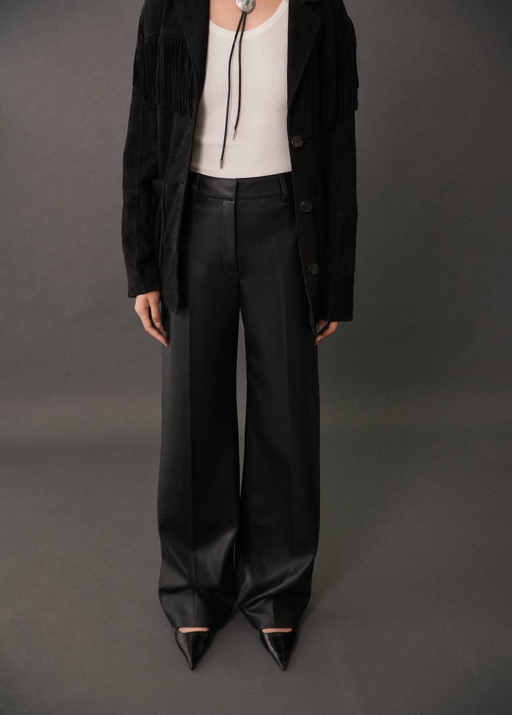 Mango Wideleg-Hose mit Leder-Effekt