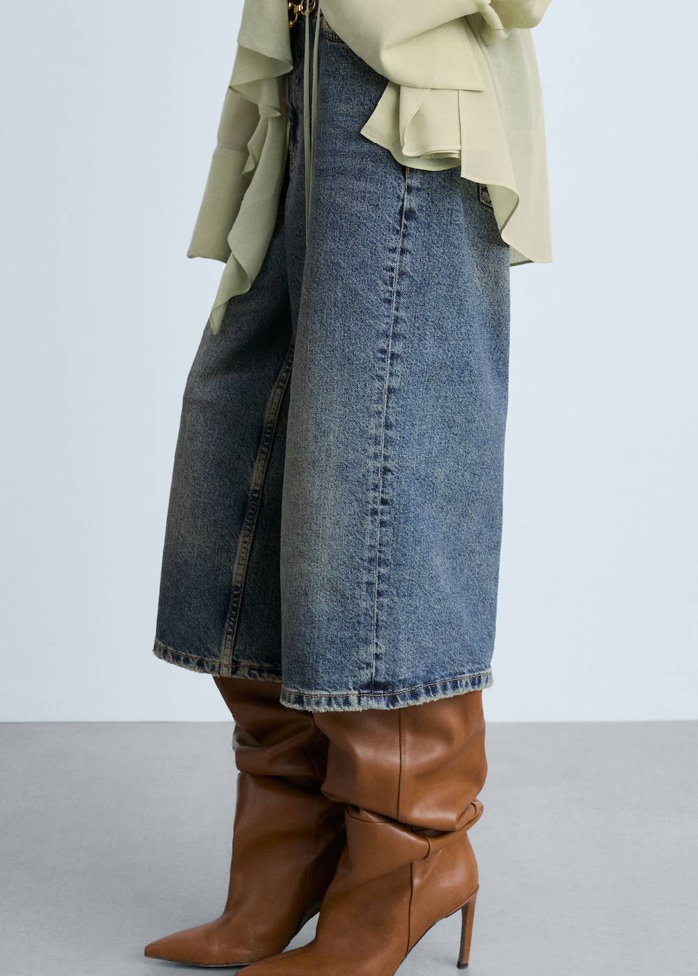 Mango Wideleg-Jeans-Bermudashorts Großer Ausverkauf