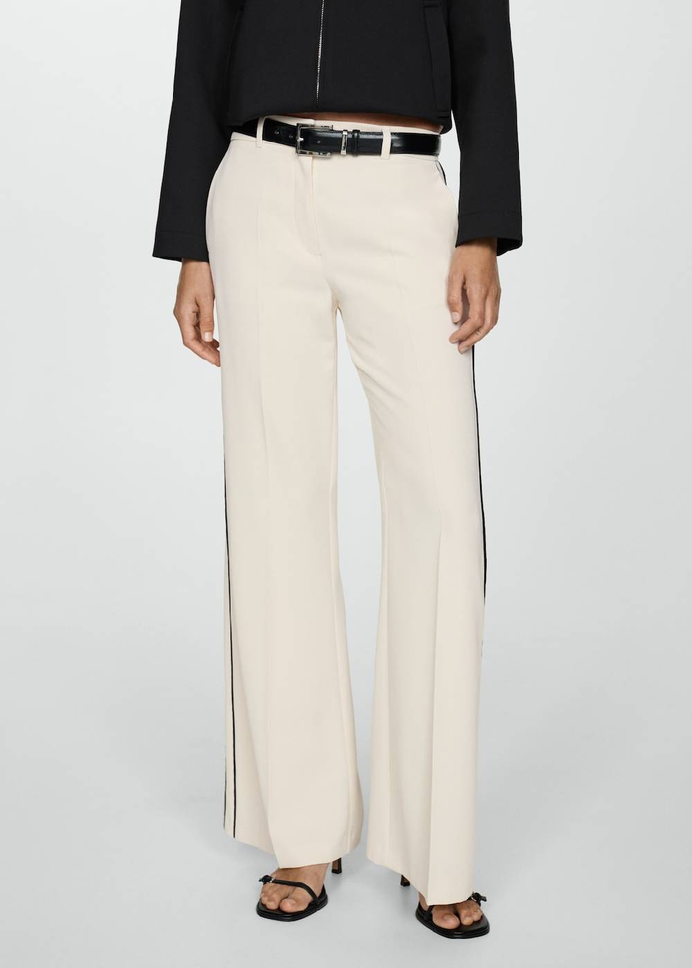 Mango Gestreifte Wideleg-Hose Große Rabatte