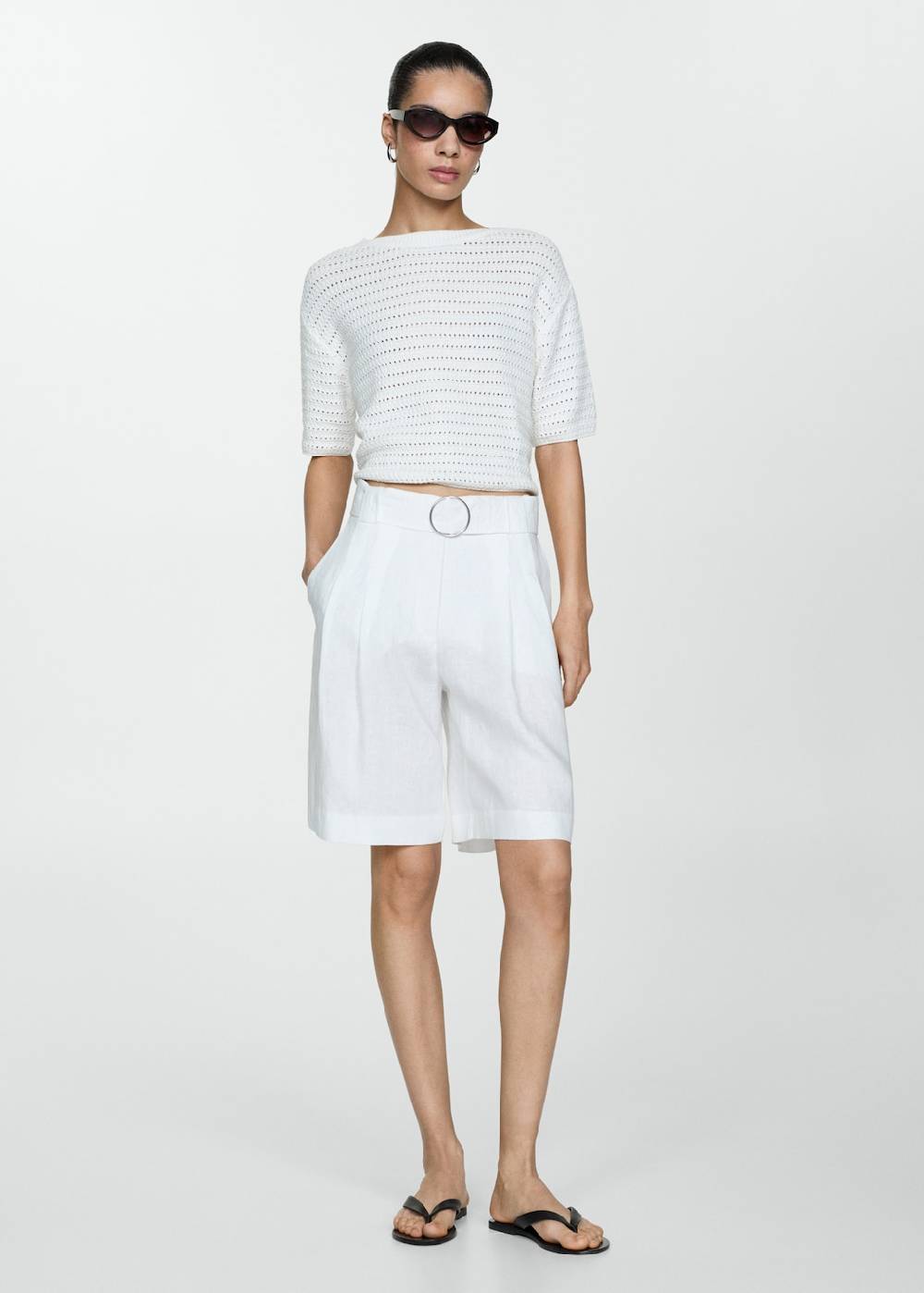 Mango Bermudashorts aus 100 % Leinen mit Gürtel Bis zu 50% Rabatt