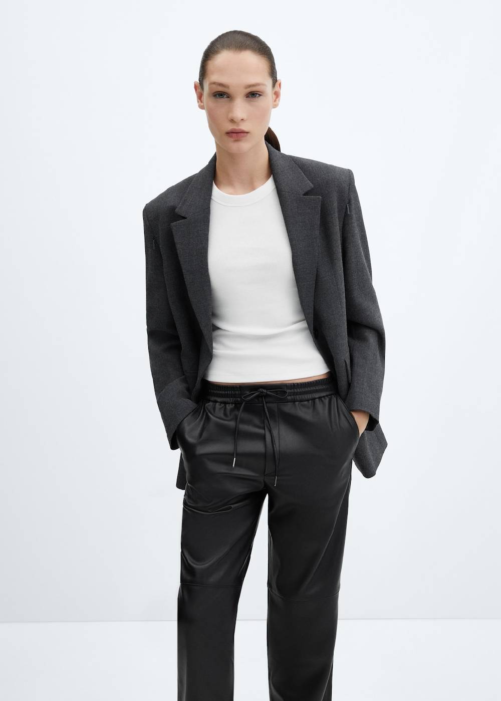 Mango Hose mit Stretchbund und Leder-Effekt Clearance-Verkauf