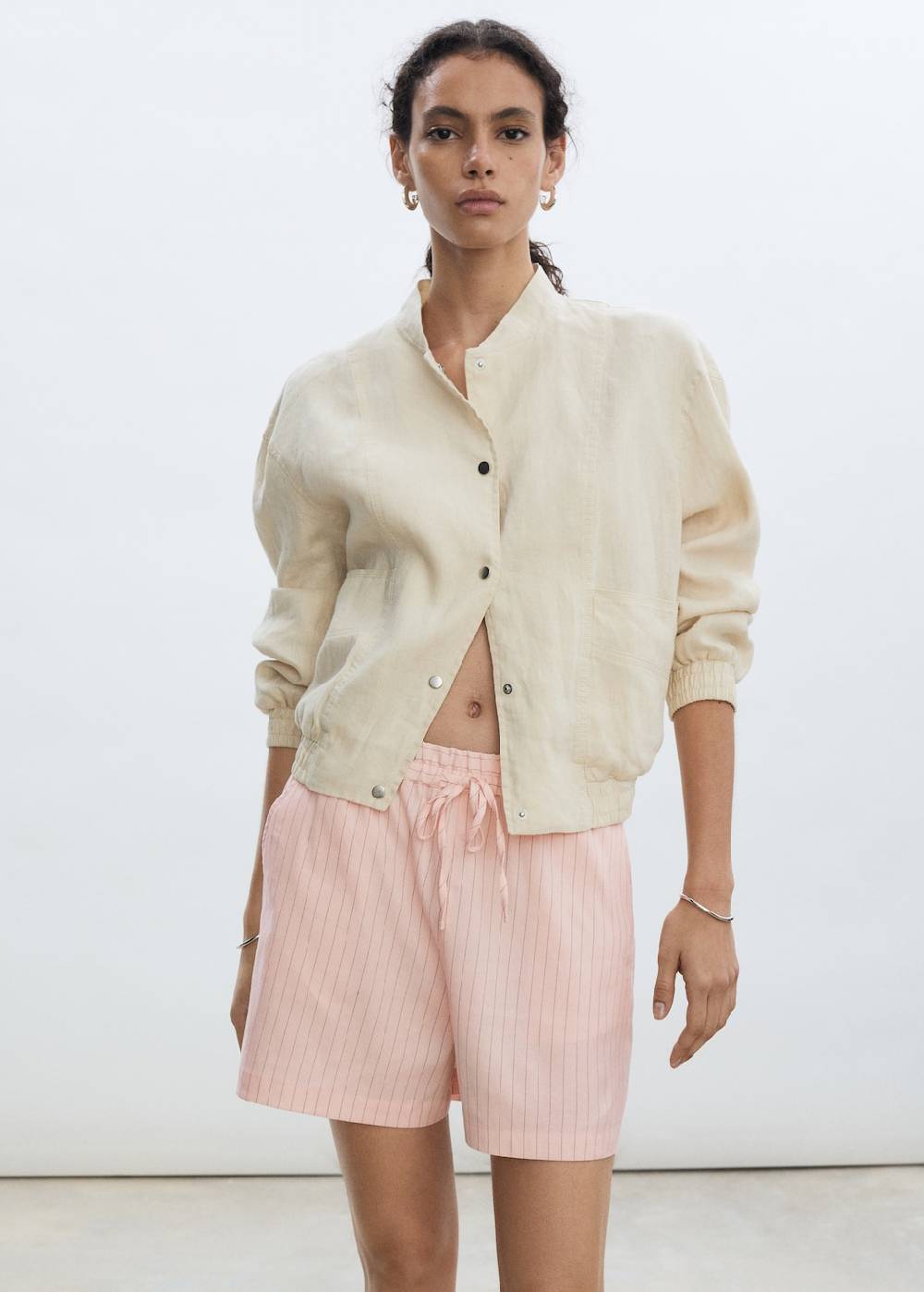 Mango Gestreifte Leinenshorts Preisnachlass