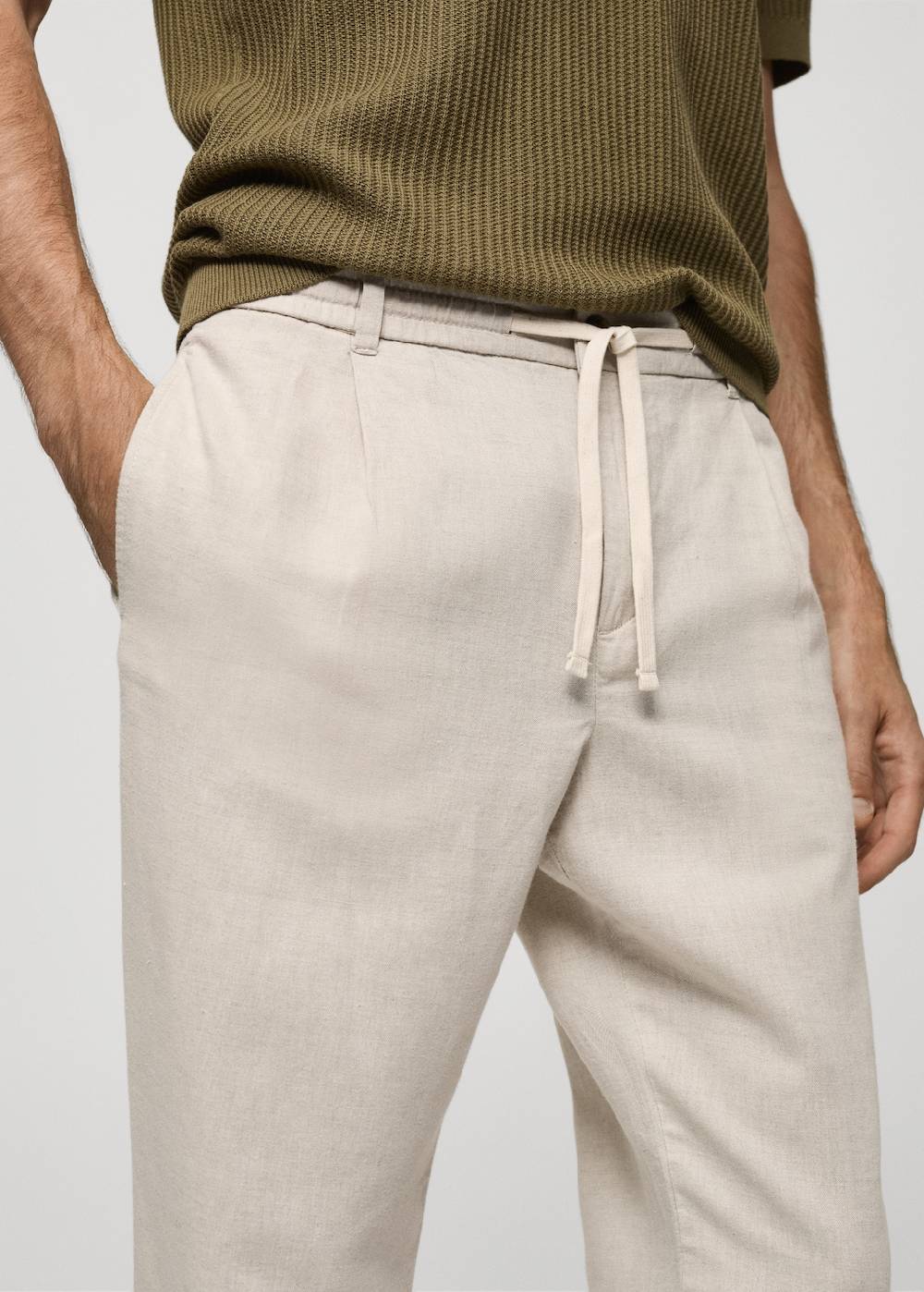 Mango Slim Fit-Leinenhose mit Kordel Bis zu 65% Rabatt