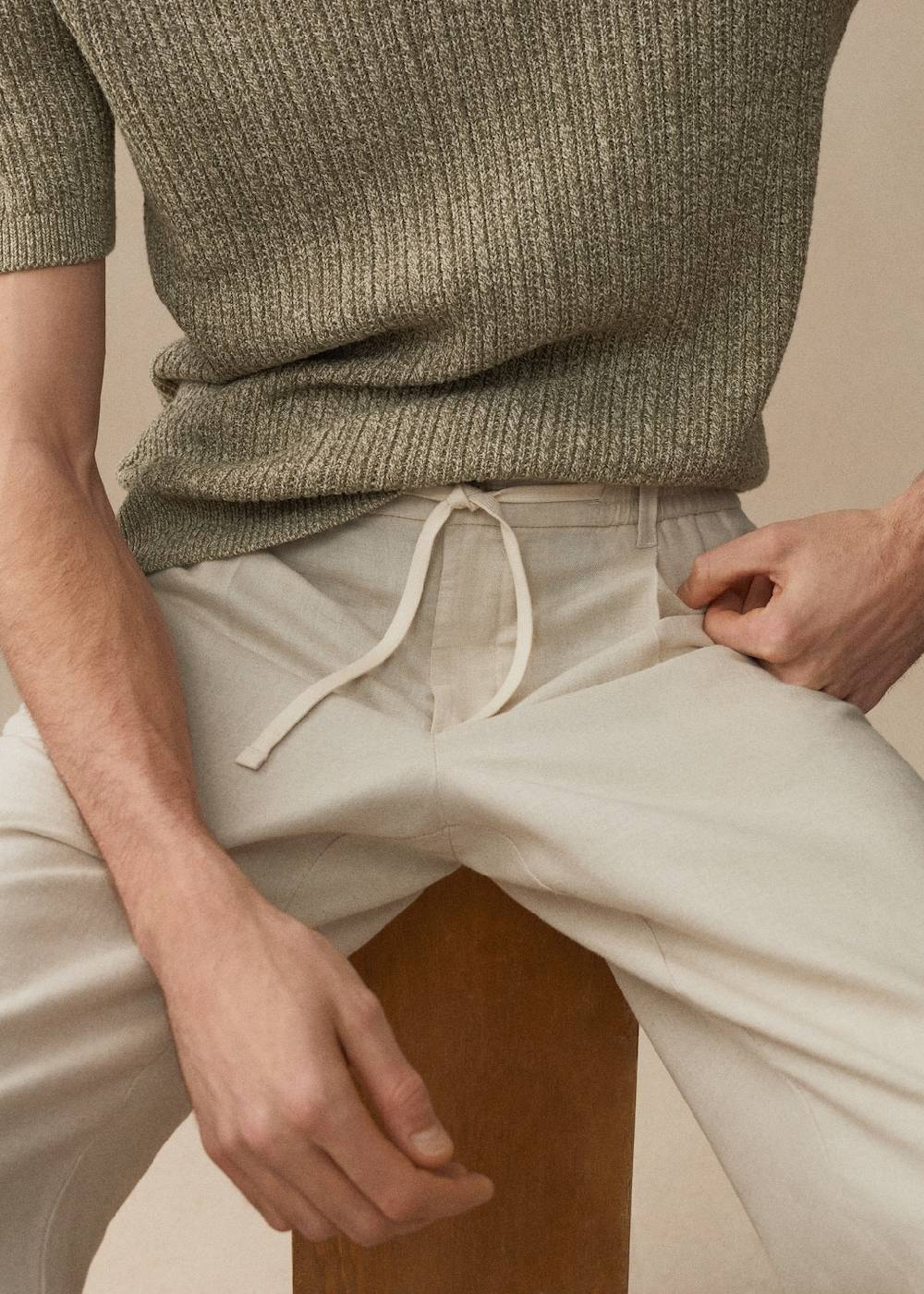 Mango Slim Fit-Leinenhose mit Kordel Bis zu 65% Rabatt