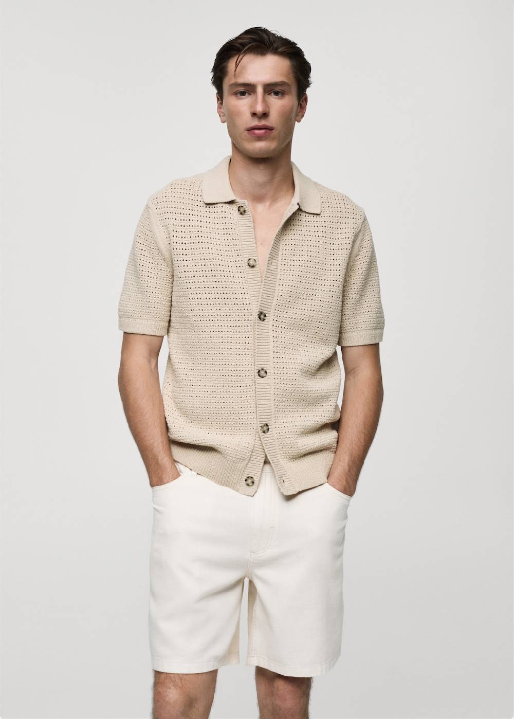 Mango Geknöpftes Strick-Poloshirt mit Lochmuster