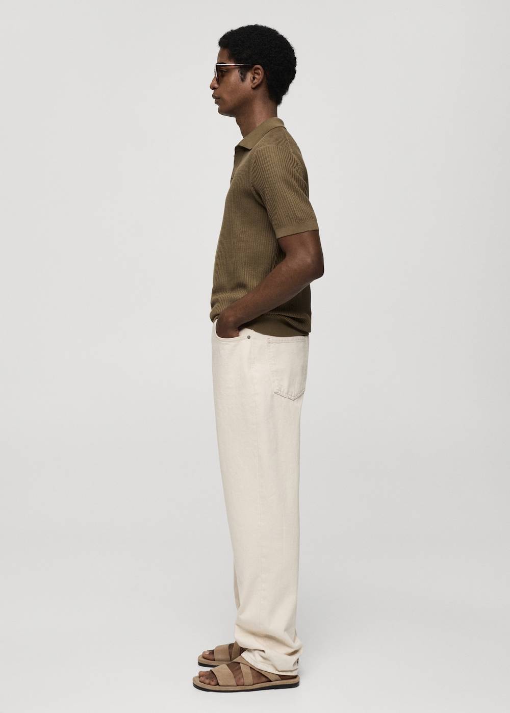 Mango Geripptes Strick-Poloshirt aus Baumwolle Kostenloser Versand