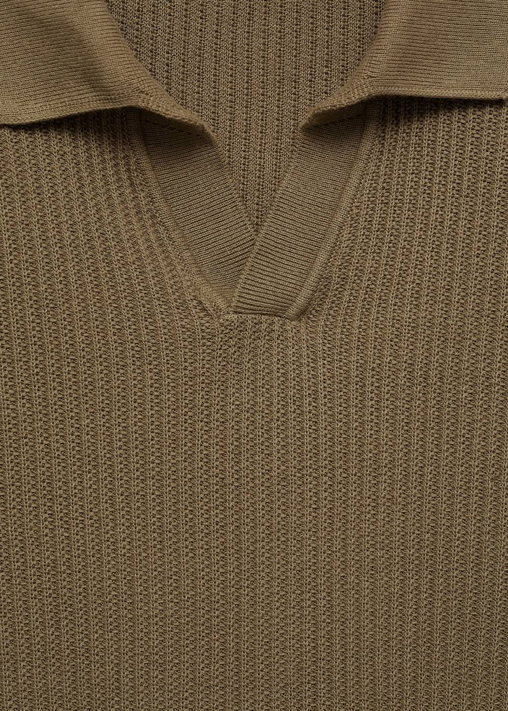 Mango Geripptes Strick-Poloshirt aus Baumwolle Kostenloser Versand