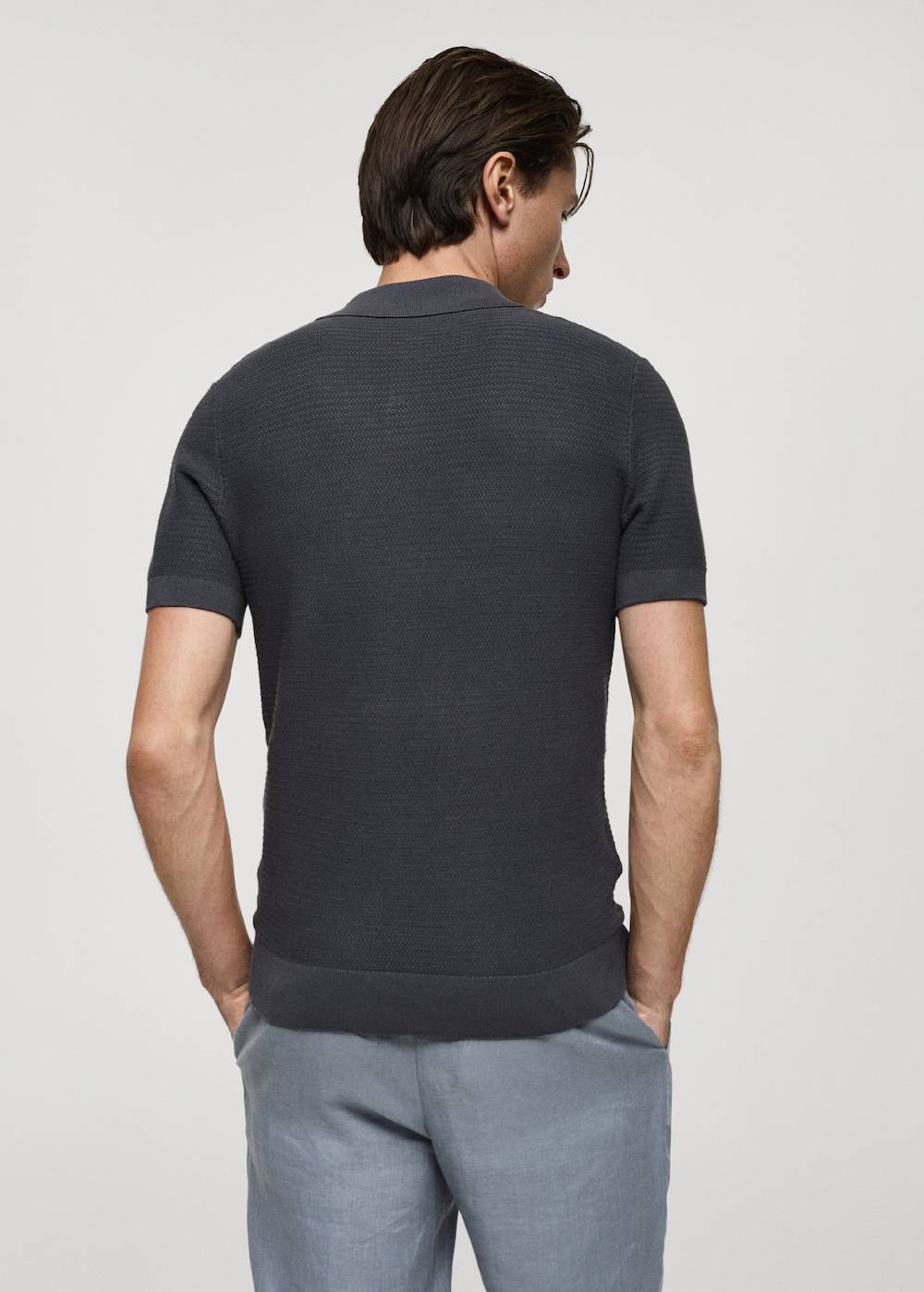 Mango Poloshirt aus Baumwolle mit Tencel in Flechtoptik Saisonschlussverkauf