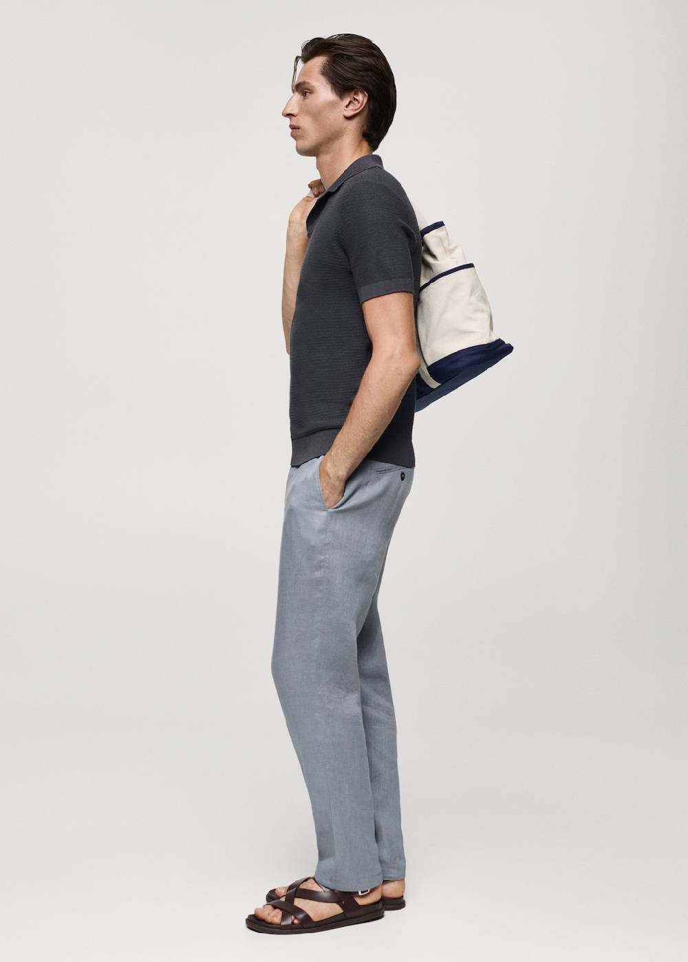 Mango Poloshirt aus Baumwolle mit Tencel in Flechtoptik Saisonschlussverkauf