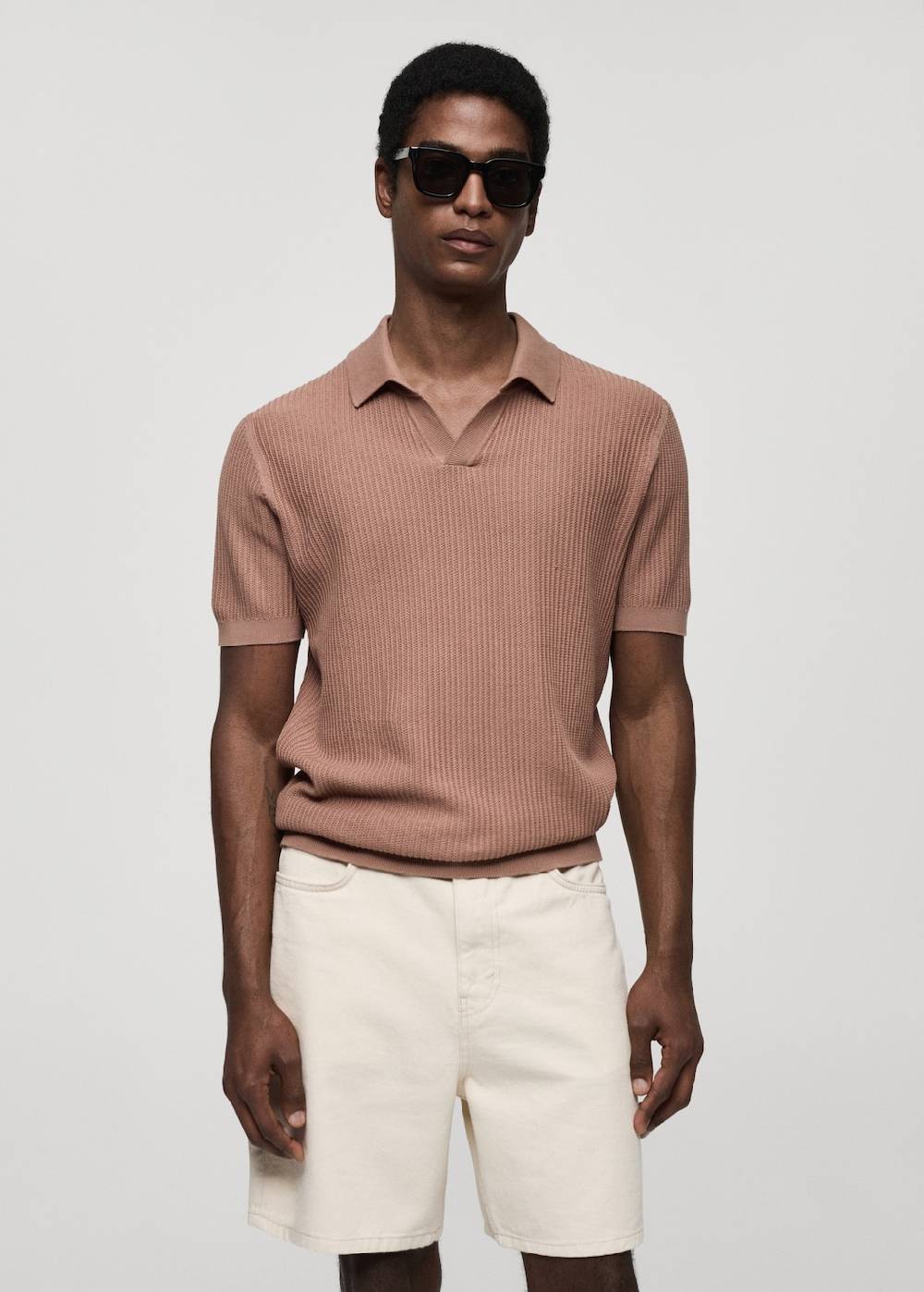 Mango Geripptes Strick-Poloshirt aus Baumwolle