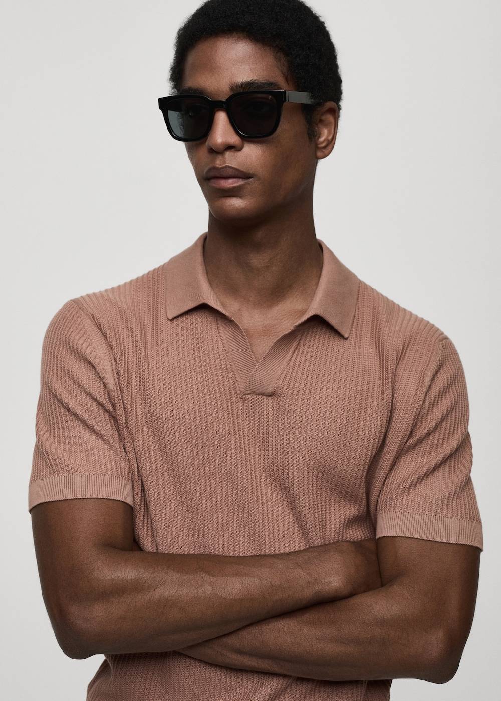 Mango Geripptes Strick-Poloshirt aus Baumwolle Online Outlet
